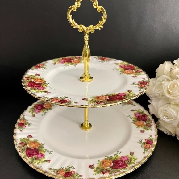ROYAL ALBERT Old Country Roses Cake Stand two-Tier - Picture 1 of 6